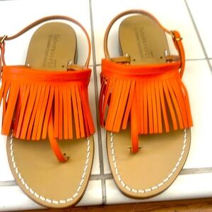 EUC Vero Cucio made in Italy -Canfora Capri Orange Fringe Leather Sandals size 9